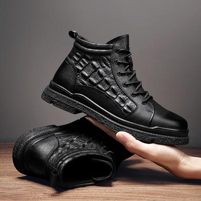 FashionMen Winter Boots Comfy Crocodile Style Snow Boots Fashion Mens Sneakers Shoes Men Lace-up Quality Genuine Leather Fur Men Boots