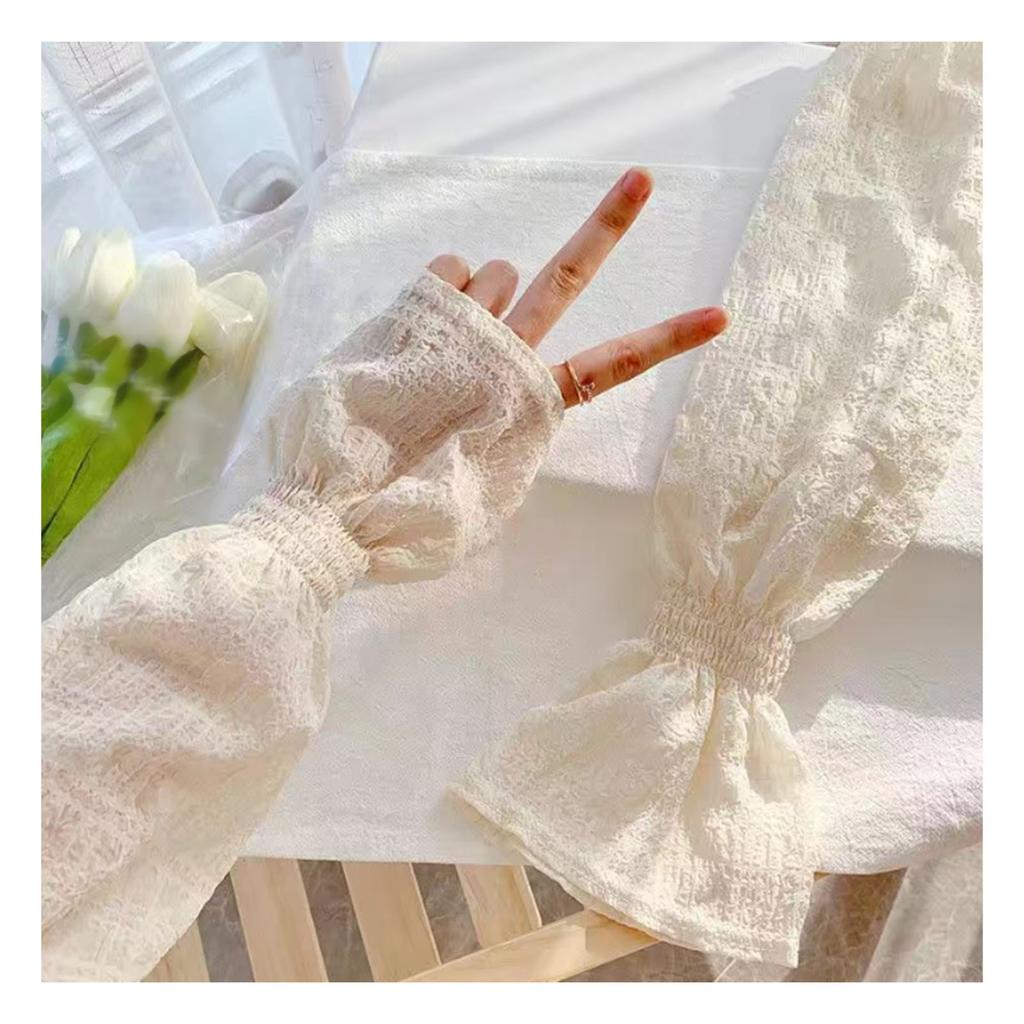 Ice Silk Arm Cover Sun Protection Pleated Puff Bubble Sleeves Women Summer Accessories Beige
