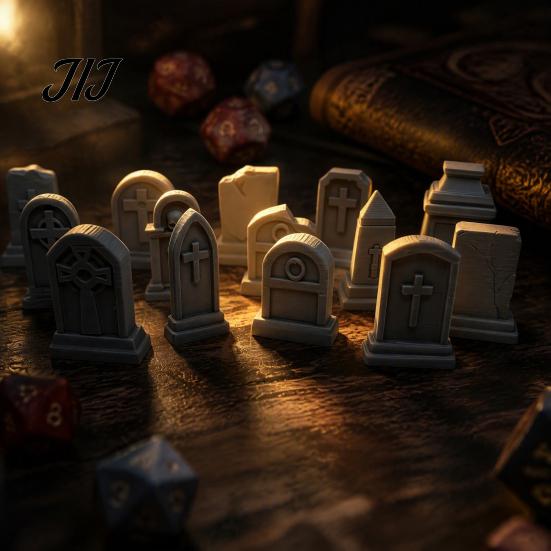 Spooky Graveyard Terrain 14 Pcs Mini Tombstone Model, 3D Printed Miniature Cemetery Gravestone Scenery Sand Table Model Props for Tabletop Gaming