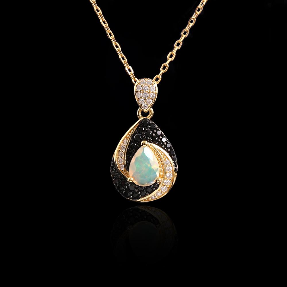 

925 Sterling Silver Necklace Natural pear 5*7mm Ethiopia opal Pendant Vintage jewelry for women s Birthday Engagement gifts M білий