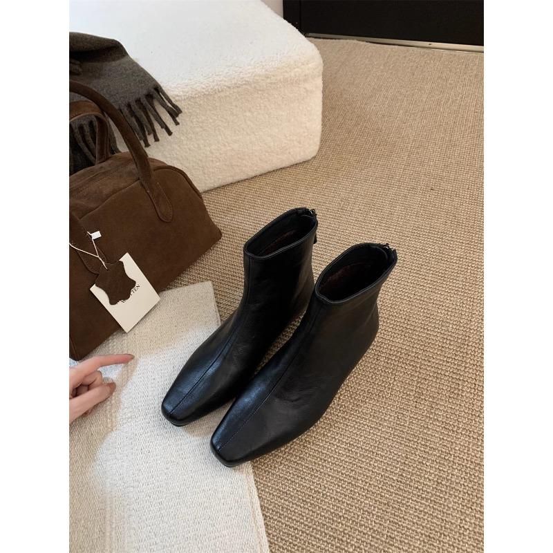 Coarse Heel Suede Square Head Short Boots Women's Autumn and Winter New Warm Velvet Women's Boots Thin Boots Fashion Boots