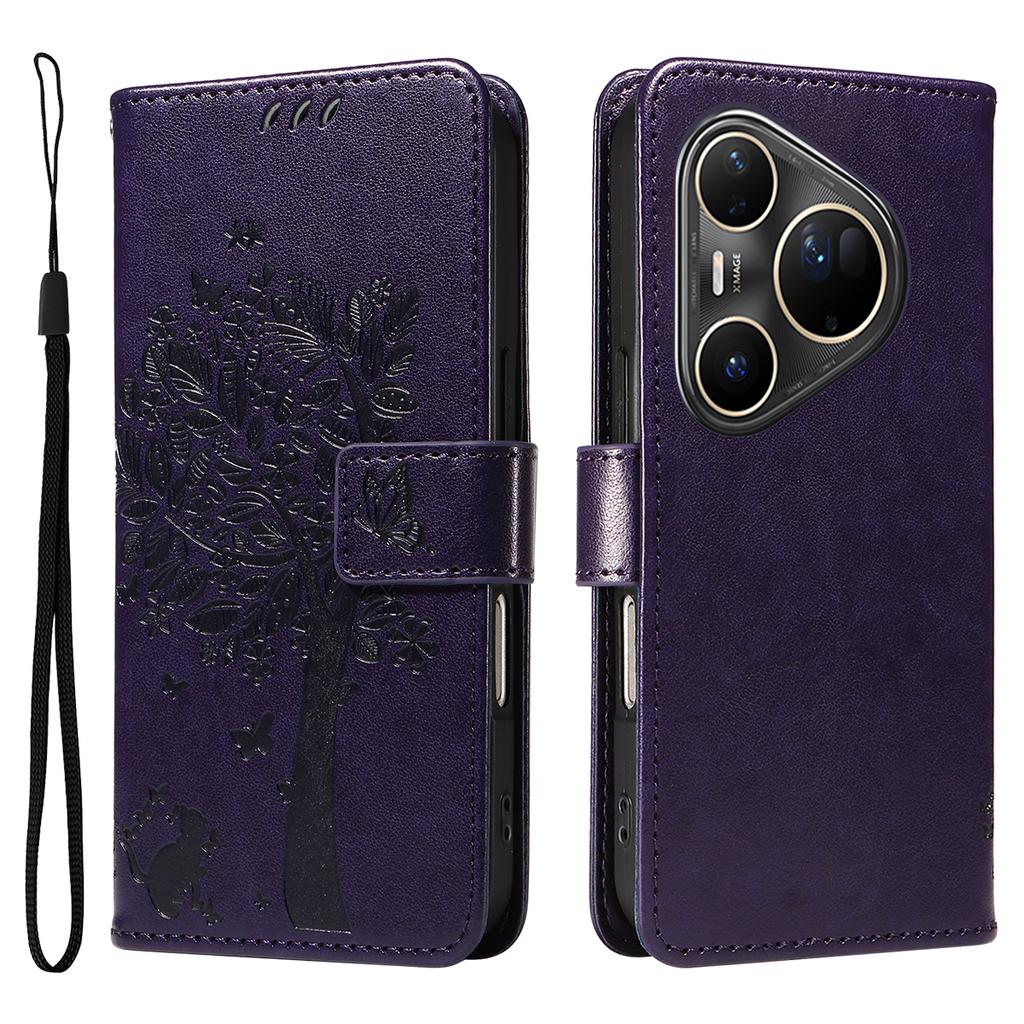 For Huawei Pura 80 Ultra Phone Case with Stand Cat Tree Pattern Leather Wallet Mobile Cover