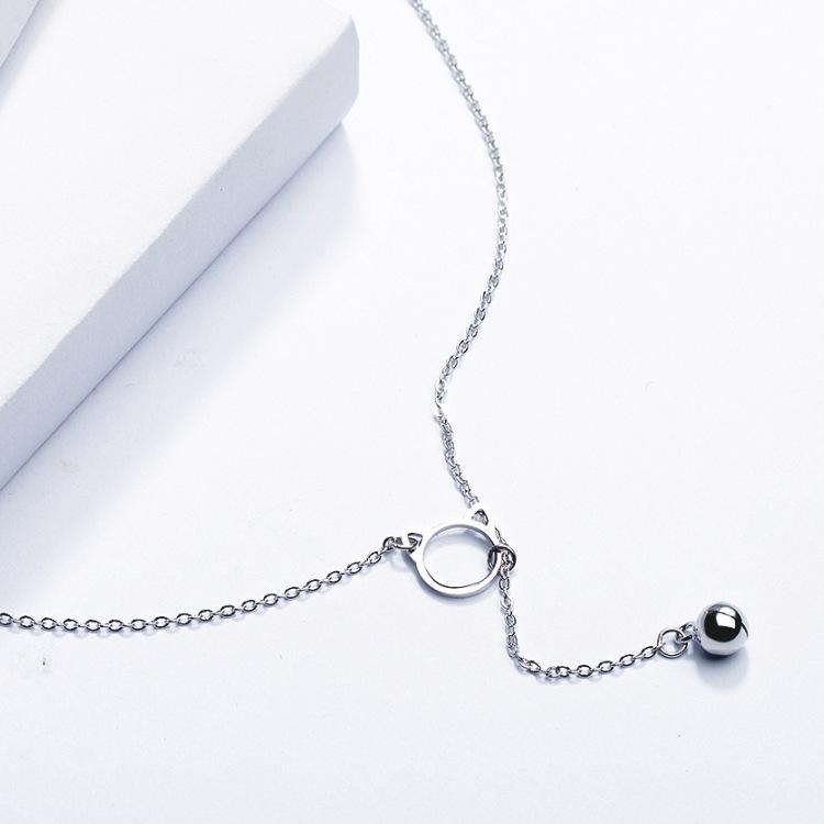 S925 Sterling Silver Necklace Cat Bell Korean Style Simple All-Match Clavicle Chain