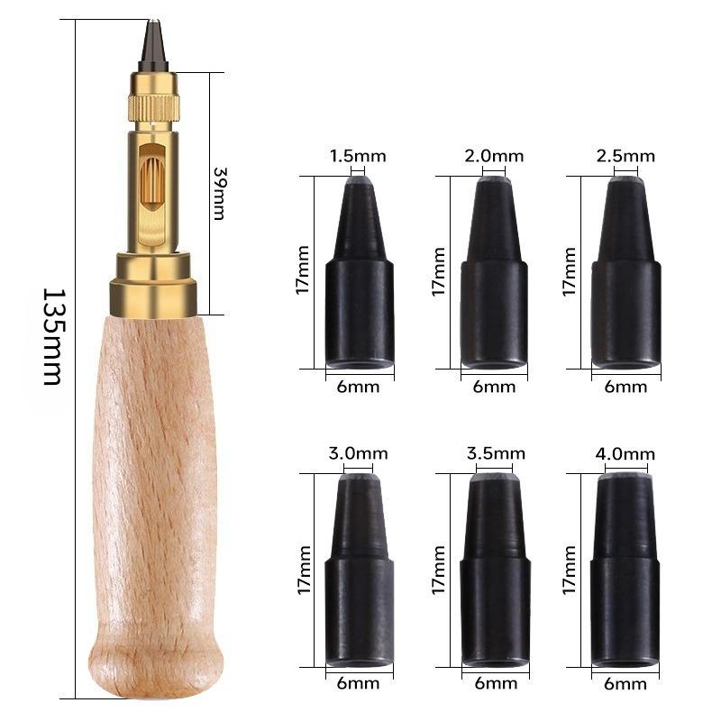 New Diy Leather Punch Rotary Perforator 6-Piece Belt Punch Automatic Belt Punch Replaceable Multi-Head Belt Perforator