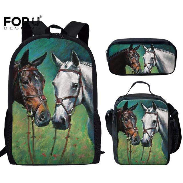 Klassieke Paarden Rugzakken tassen 3D Print 3 stuks/Set leerling Schooltassen Laptop Dagrugzak Rugzak Schuine schoudertas Etui