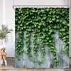 Green Vine Gray Wall Shower Curtain Green Leaf Plant White Purple Flower Nature Bathroom Decor Polyester Fabric Bath Curtain
