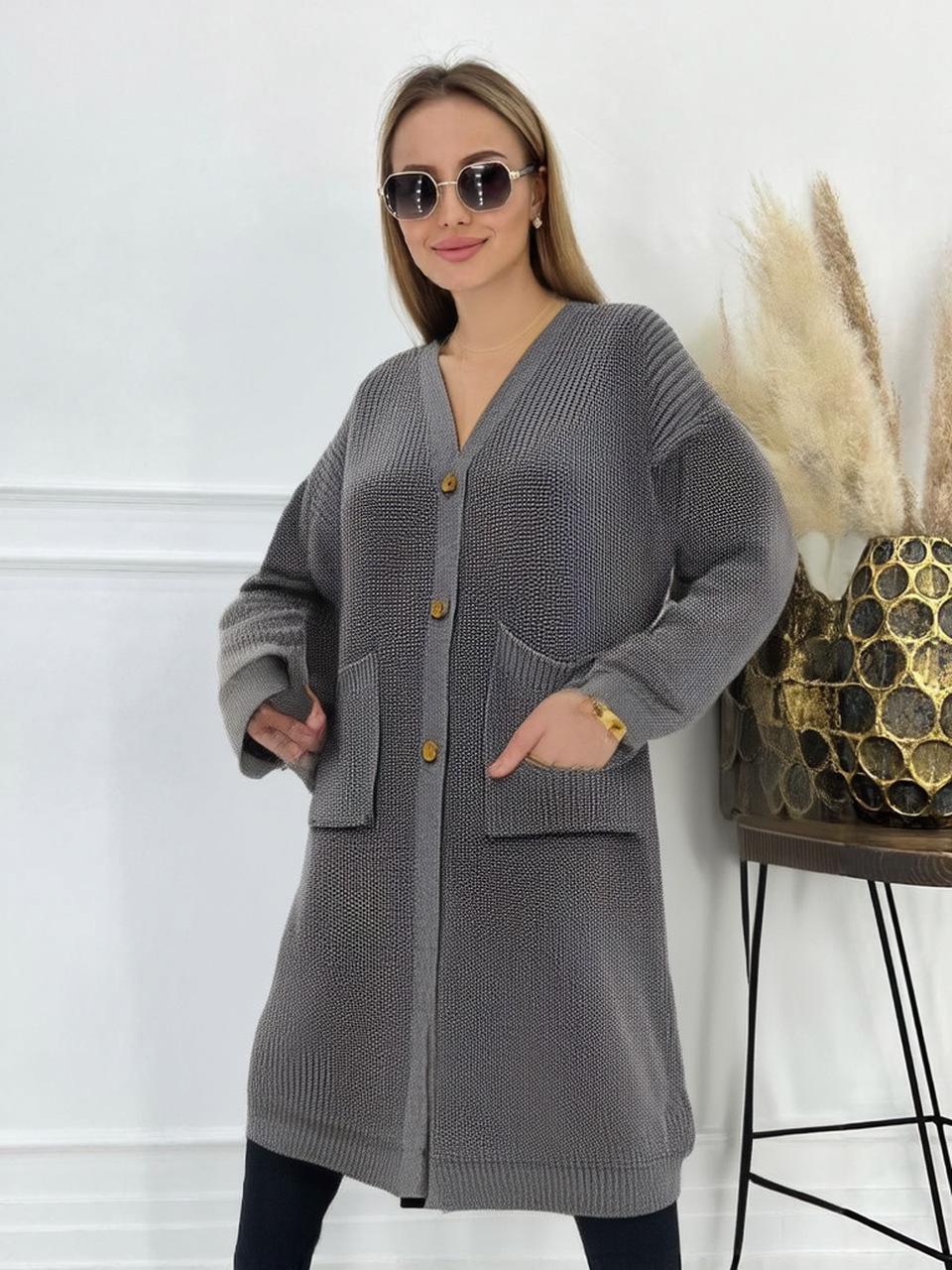 

Женский кардиган крупной вязки свободного кроя на осень-зиму XL