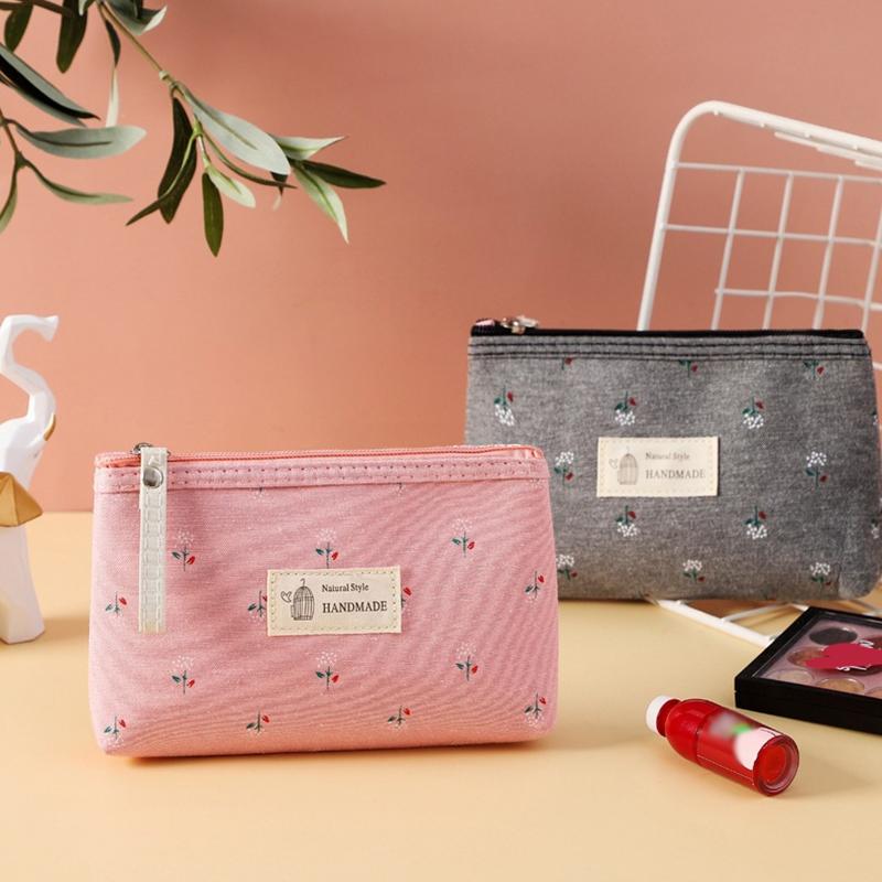 1Pc Storage Bags Cute Toiletry Organizer Purse Rectangle Canvas Small Cosmetic Bag Coin Purse Floral Prints