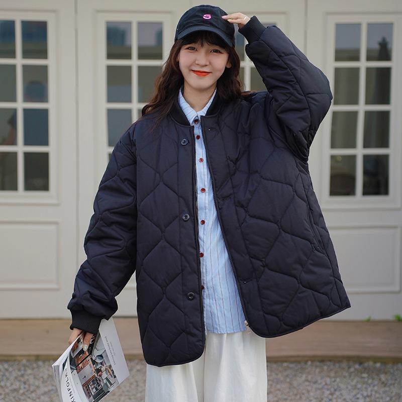 Neutral Style Simple Round-neck Baseball Jacket Cotton Jacket Autumn and Winter Short Large Size Men and Women Diamond-shaped Collarless Cotton Jacket