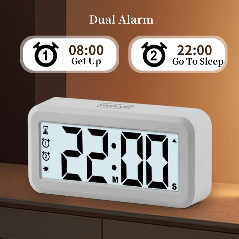 Battery Powered Digital Alarm Clock Backlight Auto Dimmer Timing Countdown 2 Alarm Snooze Table Clock 12/24H Magnetic LCD Clock