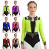 Kids Figure Skating Leotard - Shiny Rhinestones Long Sleeve with Keyhole Back for Gymnastics & Dance