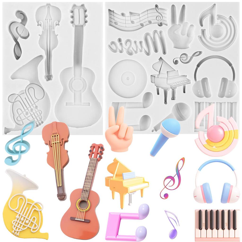 Music Theme Silicone Mold Musical Notes Piano Guitar Violin Fondant Molds Cake Decorating Tools Cupcake Topper Candy Clay Chocolate Gumpaste Mold