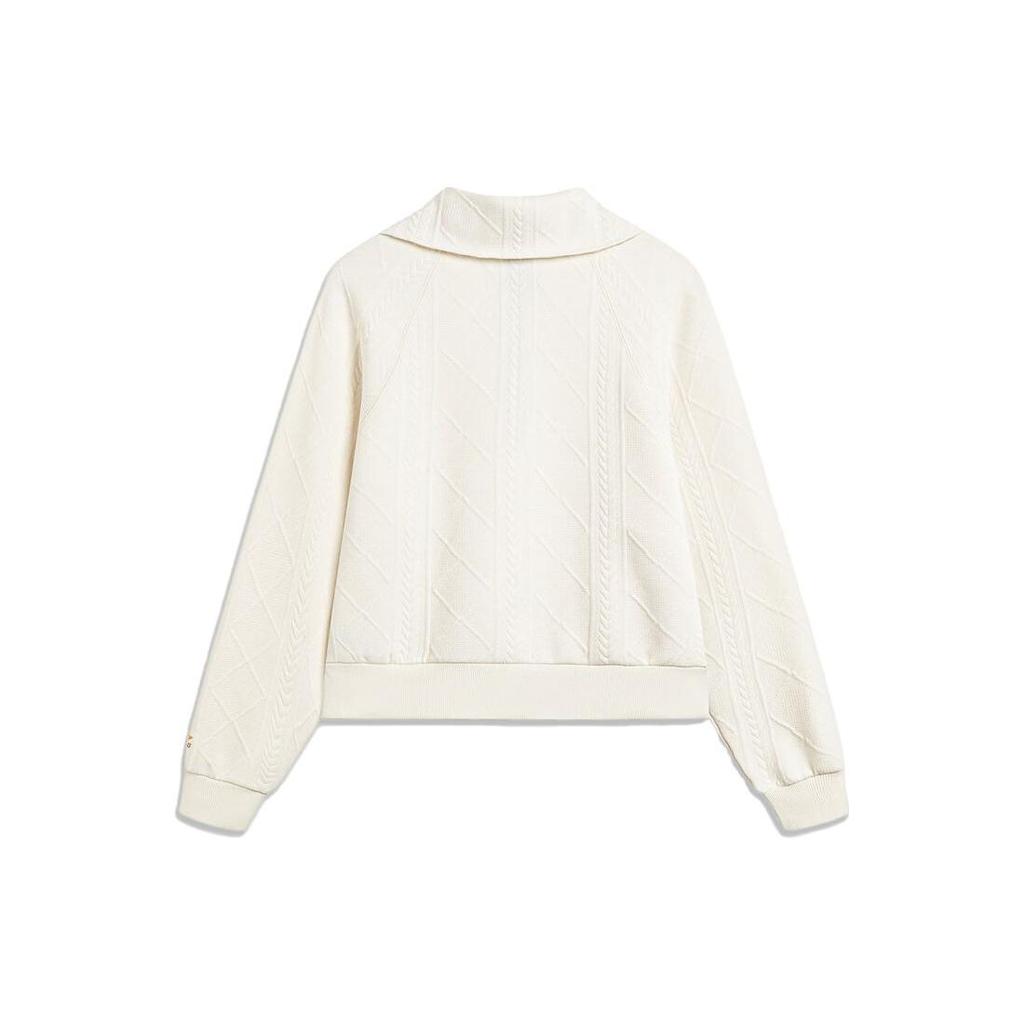 Li Ning Sports Lifestyle Series Solid Color Polo Neck Pullover Sports Sweatshirt Women Sweatshirt Off-White AWDU048-4
