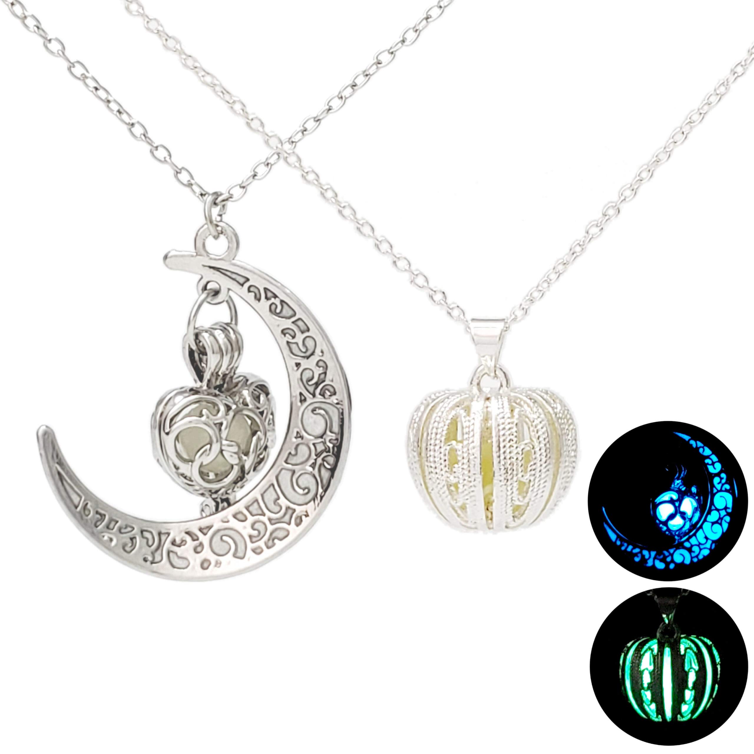 [jupica] Glow-in-the-Dark Necklace, Luminous Pendant, Halloween, 2-Piece Set, Moon  Pumpkin