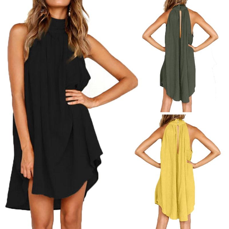 Chic Womens Holiday Irregular Ladies Summer Beach Sleeveless Party Dress For Effortless Style And Comfort