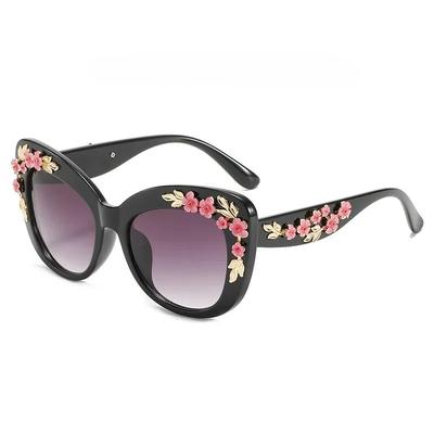 Occhiali da Sole Cat Eye alla Moda Rosa Fancy Decorativi Occhiali Retro Design Personale Occhiali da Sole Floreali Donna Vintage