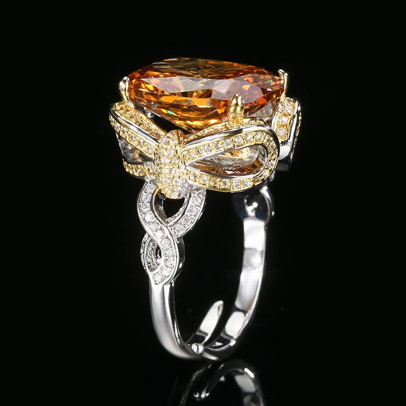 Jewelry Copper Bottom Gold-Plated Simulation Red Corundum Blue Spinel Bow Ring 12 * 16