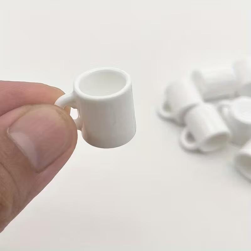 20 Mini White Resin Coffee Mug Pendants - Adorable Charms Suitable for Jewelry, Chains, Hair Accessories, and Dollhouse Decorati