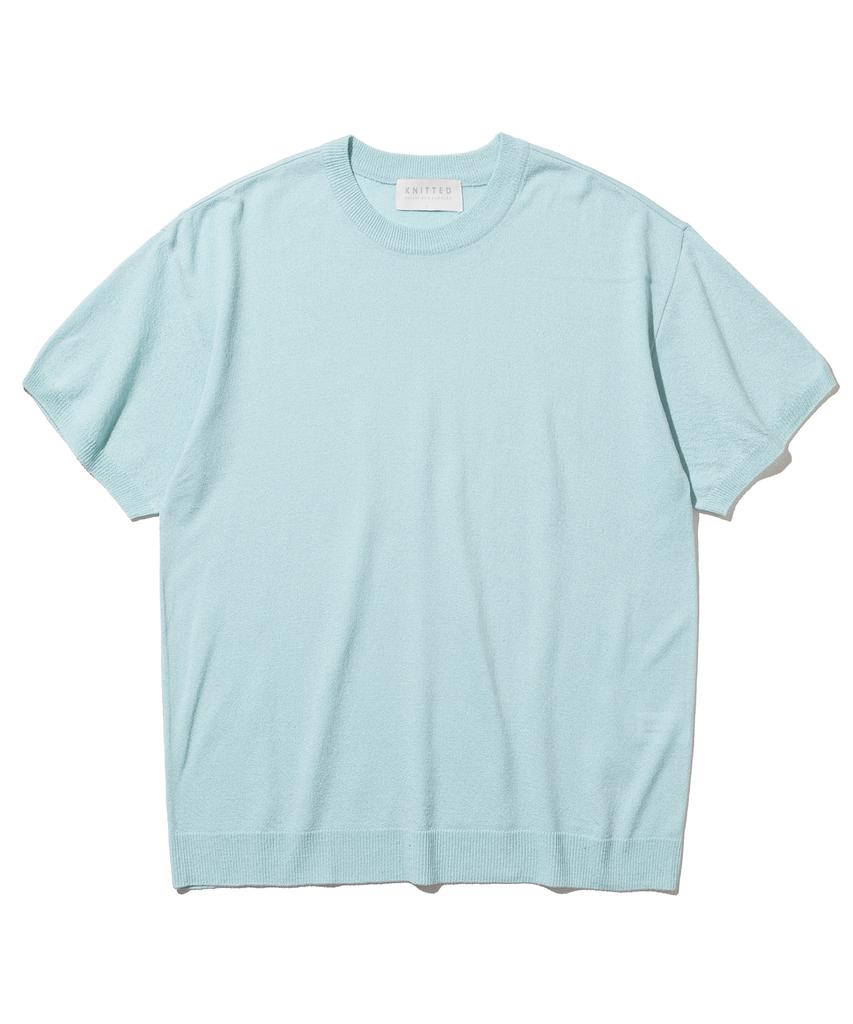 KNITTED Cool Summer Essential Round Short Sleeve Knit Tee Sky Blue