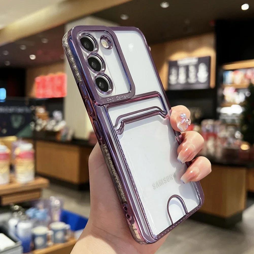 

Business Plating Wallet Card Holder Case for Samsung A52 A55 A35 A25 A16 A54 Galaxy S24 S25 S23 S22 Ultra S21 Plus S20 FE Note20 S22