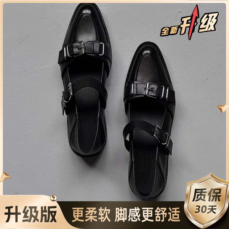 Yutu's niche round head shallow mouth single shoes summer dark punk leather shoes women's 2025 new black shoes