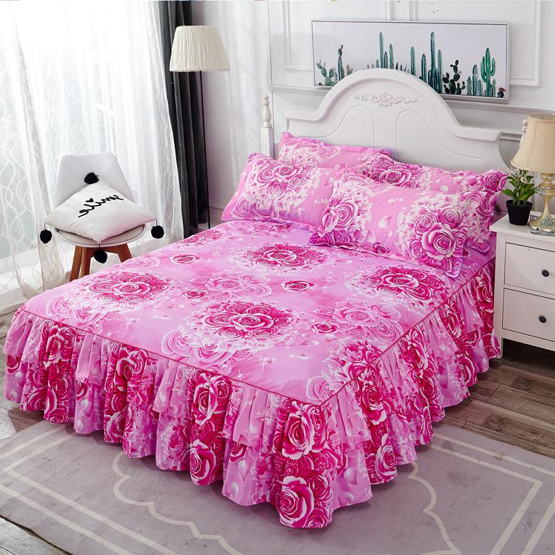 3Pcs Bed Sheet Lace Skirt Non-slip Mattress Cover Elastic Fitted Double Bedspread With Pillowcases Bedding Set Elastic King Size