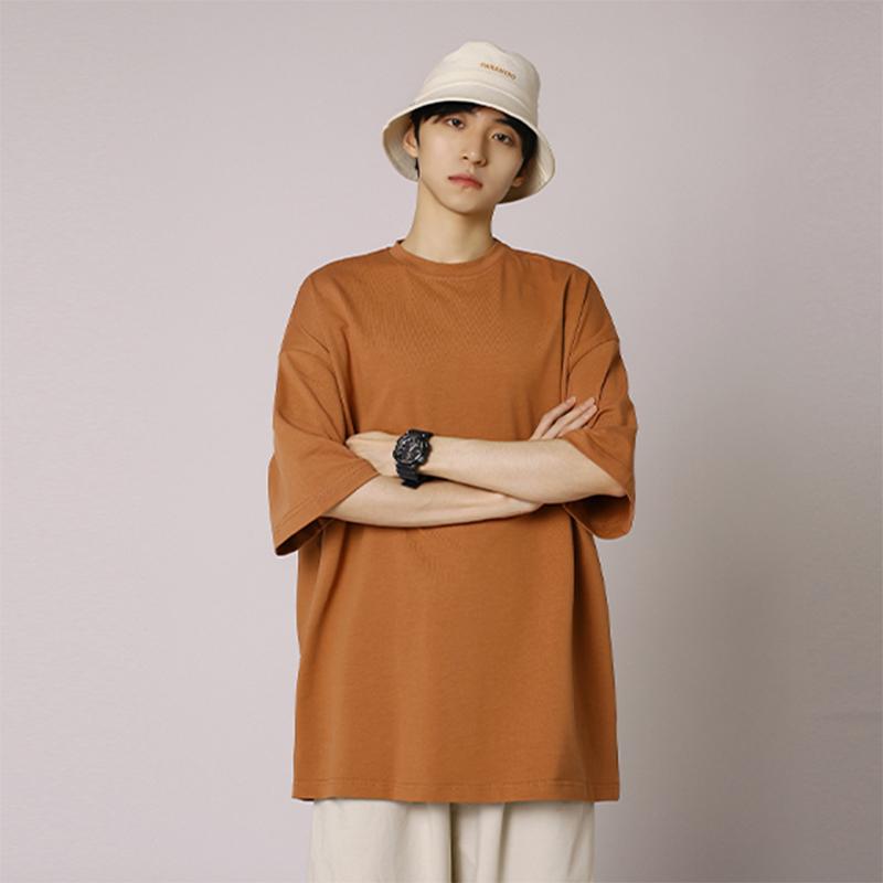 IELGY Solid Color Loose Short-sleeved T-shirt Base Men
