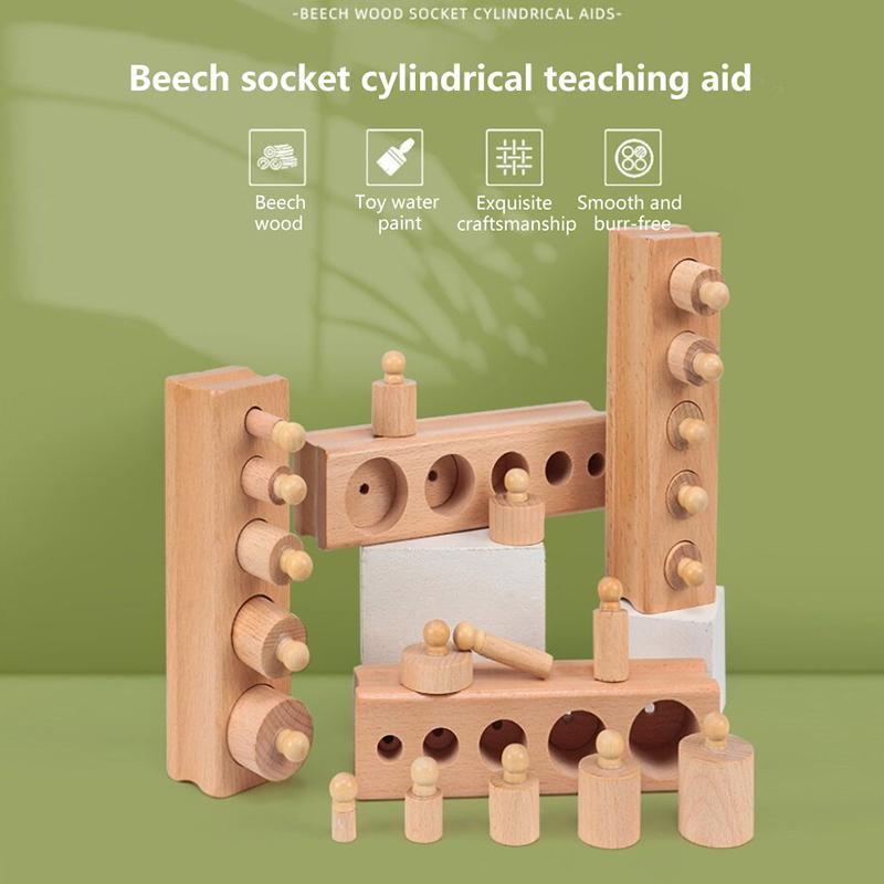 Montessori Cylinder Socket Puzzles Toy Baby Development Practice And Senses Preschool Educational Wooden Toys For Children