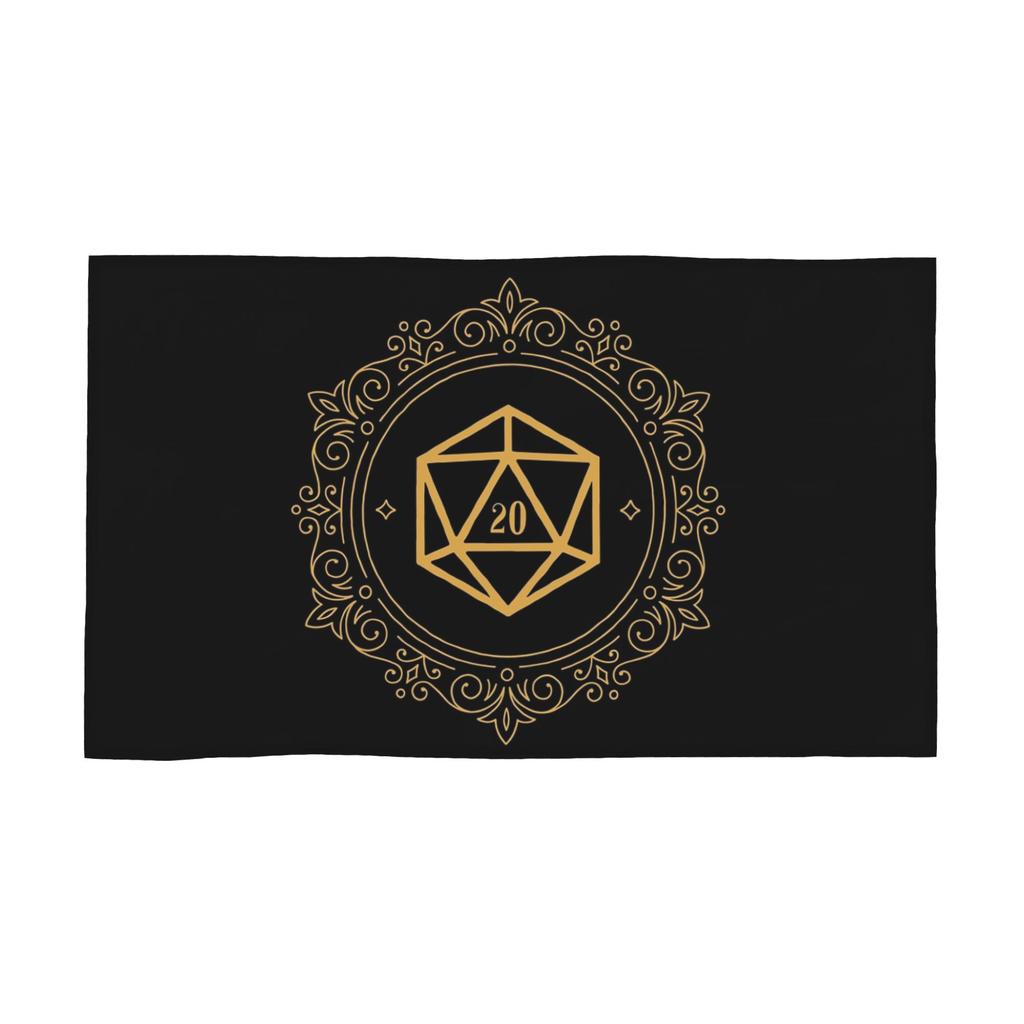 Polyhedral D20 Dice Monogram Bronze Tabletop RPG Soft Face Towel Quick Dry Pool Bath Cotton Towels Breathable