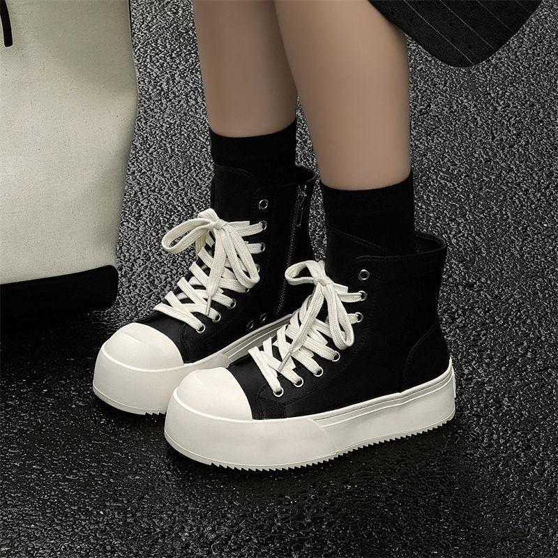 Fashion Women Platform Ankle Sneakers High-Top Lace-Up Canvas Shoes for Women Spring Autumn Trendy -Design Sneakers Zapatos De Mujer