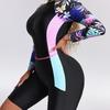 2025 Damen Floral Langarm Bodysuit Badeanzug mit Fünf-Punkt-Hose