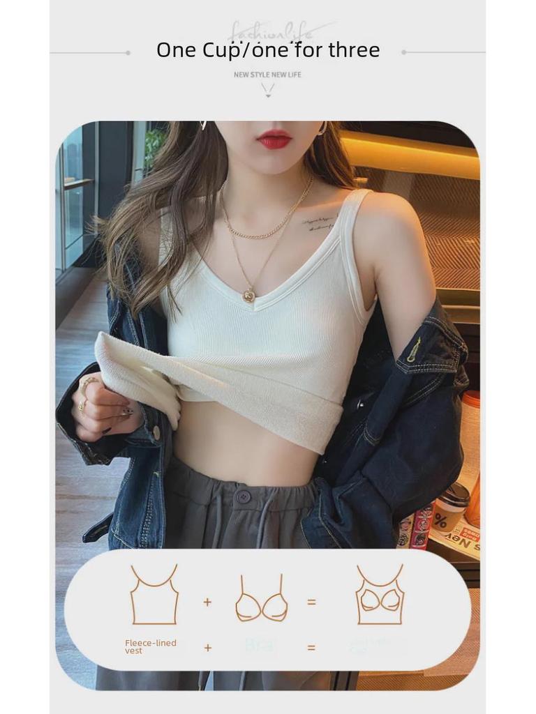 Women's Winter Plush Vest: Thick, Warm, Padded Chest, Sleeveless, One-Piece Bra Design, Contrasting Color