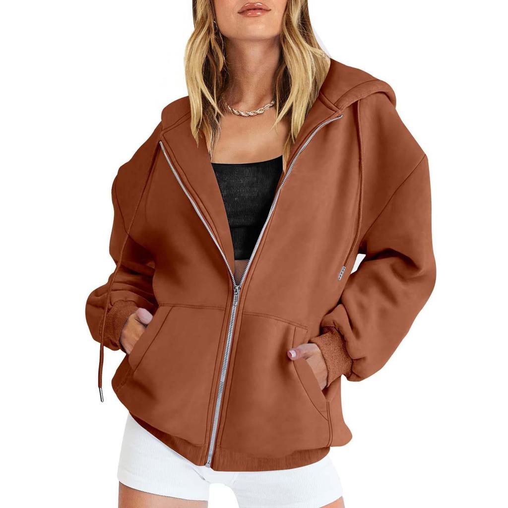 Damen Kordelzug Reißverschluss Niedliche Hoodies Herbstjacke Übergroß Lässige Sweatshirts mit Tasche