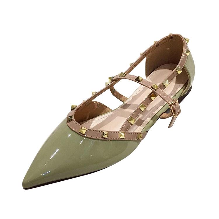 Trendy brand willow nail single shoes women's versatile pointed head shallow mouth one-word buckle belt flat bottom low-top single shoes