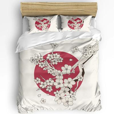 Japanese Style Crane Cherry Blossom Vintage 3pcs Bedding Set For Double Bed Home Textile Duvet Cover Quilt Cover Pillowcase
