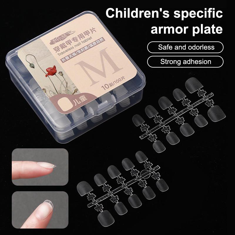 100 Pcs Kids Fake Nail Tips False Nails Press On Nails Coffin Artificial Nails Clear Fake Nail Tips For Extension Manicure Tool