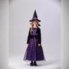 New Children's Witch Vampire Dress Mesh Dress Purple Green Dress with Hat Stage Performance Dress