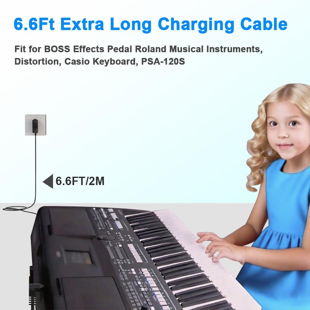 6,6 фута Сверхдлинный блок питания 9 В для гитарных педалей, подходит для педалей эффектов BOSS, музыкальных инструментов Roland, дисторшн, клавиатуры Casio, PSA-120S,