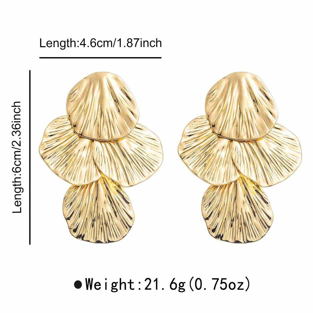 E11181 Retro Metal Eco-friendly Pleated Texture Earrings, Light Luxury Leaf Geometric Earrings, Earrings for Women