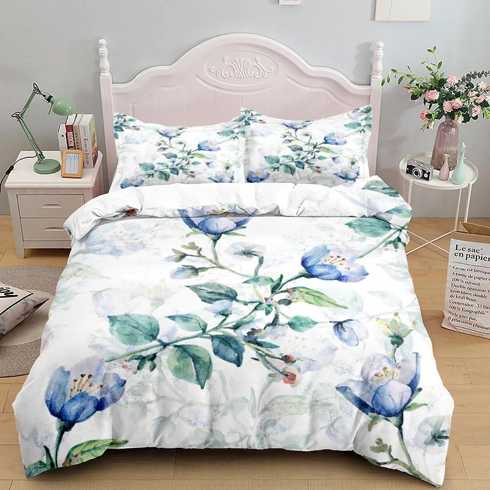 3D Printed Washed Cotton Painting Birds Floral Bedding Set Small Single Twin Double Queen King Cal King Size Bed Linen Set