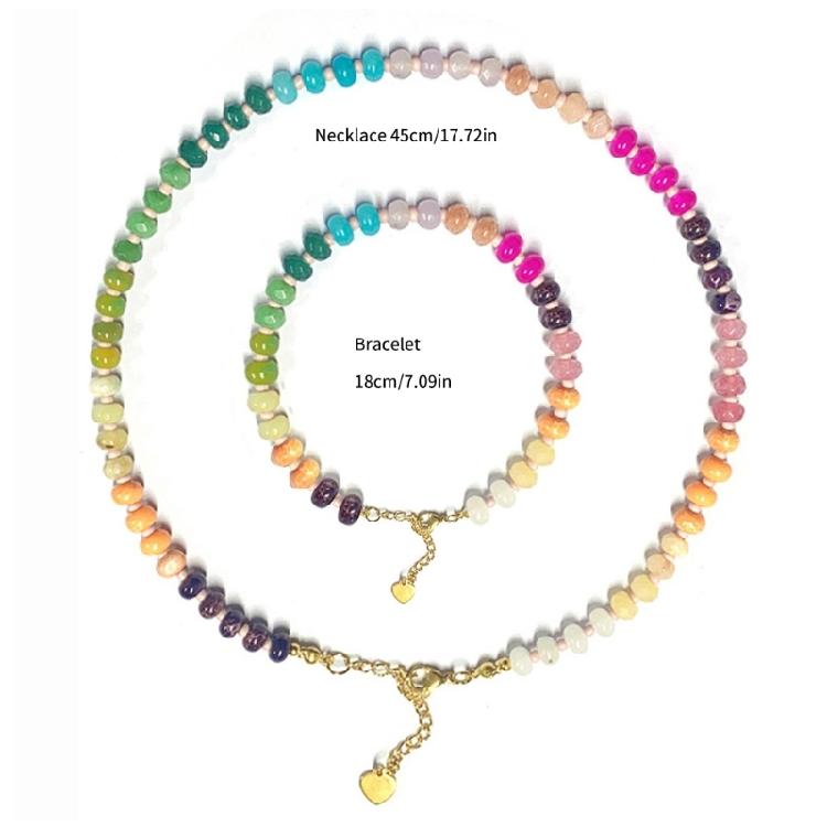 Unique Natural Stone Beadwork Necklace and Bracelet Gradient Color Gemstones Bead Accessories Stylish Party Jewelry