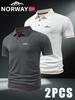 2pcs NORWAY Patterned Men's Polo Shirts - Short-Sleeved & Color-Blocking, Men's Business Casual T Shirts Breathable for Spring And Summer