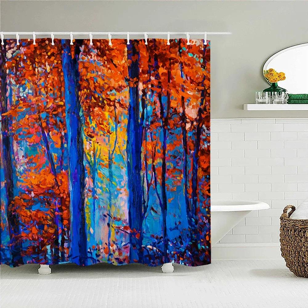 3D European Town Rural Forest Landscape Printing Bathroom Waterproof Shower Curtain Polyester Curtain Home Decoration Curtains