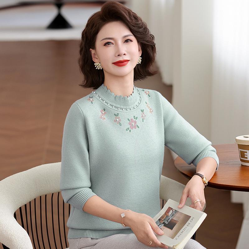 

Fleece-Lined Red Winter Sweater for Mother s Zodiac Year - Mid-Aged Women s Half-High Collar Base Layer 4XL (Recommended for 72.5-80 kg)