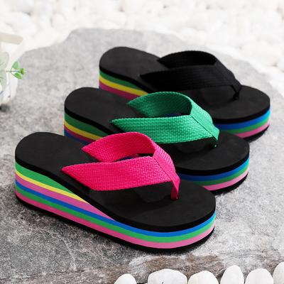 Infradito da Donna con Tacco a Zeppa, Scarpe a Infilare Piatte con Suola Arcobaleno, Scarpe da Spiaggia Estive Casual e Leggere