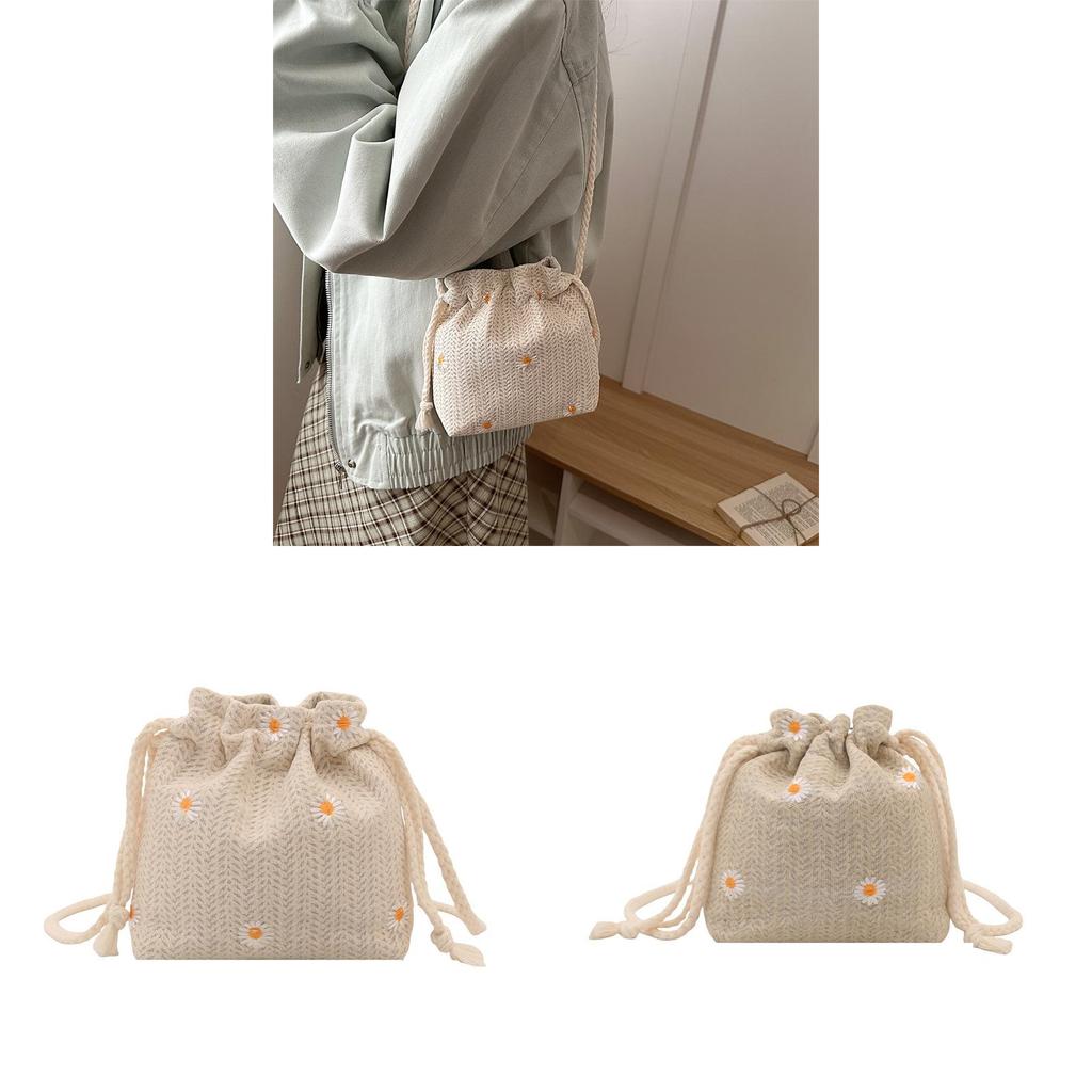 Water Bucket Women Bag Spring Fashion Casual Woven Tote With Drawstring For Daily Use