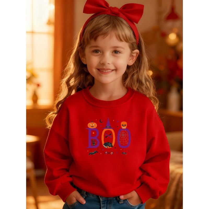 Unisex Pink & Purple Pink Pastel Pink Halloween & Winter Sweatshirt - Cute BOO Lettering with Bats, Pumpkins & Ghosts Print