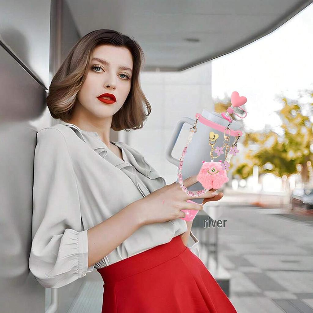 Stanley Cartoon Elf Pendant with Love Heart Peach Knot Rope and Straw Hat