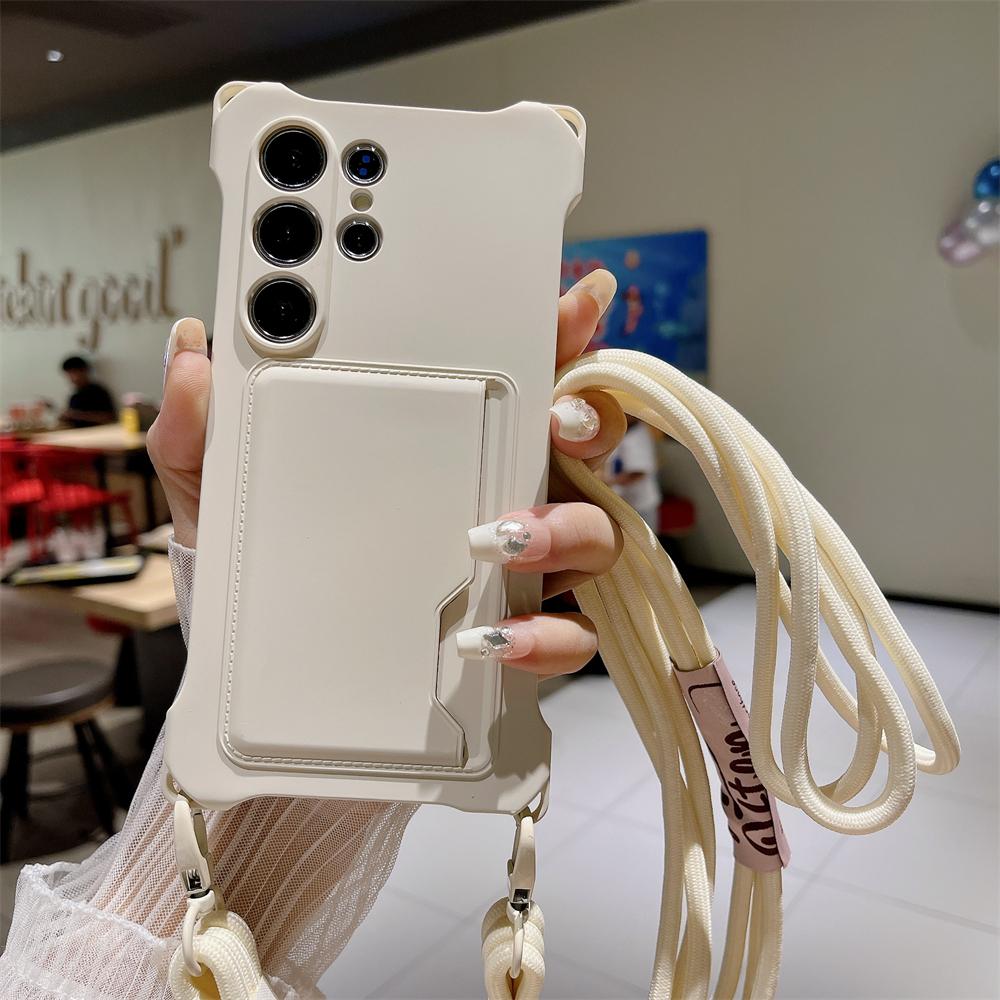 Luxury Crossbody Lanyard Strap Original Silicone Card Holder Case For Samsung S25 S23 S24 Ultra S22 FE A54 A53 A34 Wallet Cover