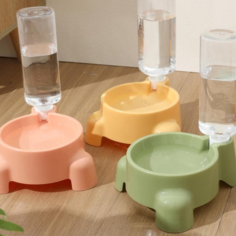 Automatic Refilling Pet Water Bowl Dish Set With 500ml Bottle Removable Tray Anti Tip Base For Small Animals